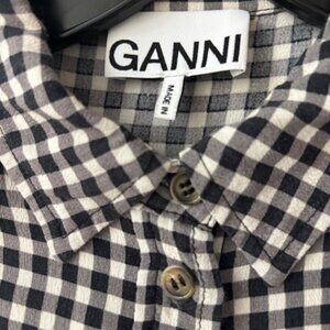 Ganni Black and White Check Tiered Long Dress - Size 34